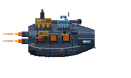 A medium hull, edge on, engines lit